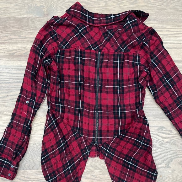 Sam Edelman Plaid Zipper Split Back Top Size S black and red with white stripes - Picture 15 of 15